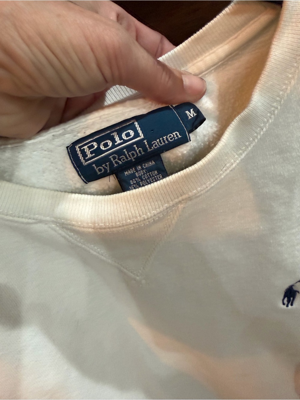 Ralph Lauren Polo Cream Crewneck with Navy Pony - Picture 2 of 2